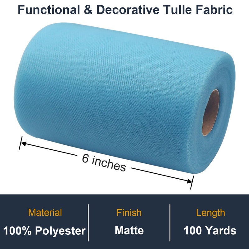 Ableme Deco Tulle Fabric Roll 6 Inch by 100 Yards (300 ft) Tulle Ribbon Sheer Mesh Netting for DIY Tutu Skirt Gift Wrapping Wedding Baby Shower Birthday Halloween Party Decorations Crafts, 34 Colors (Turquoise) - Image 2